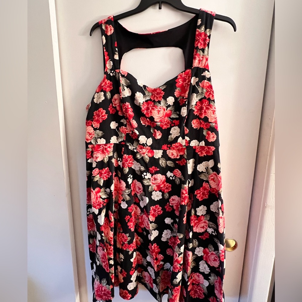 Torrid black floral dress with sweetheart neckline and cut out